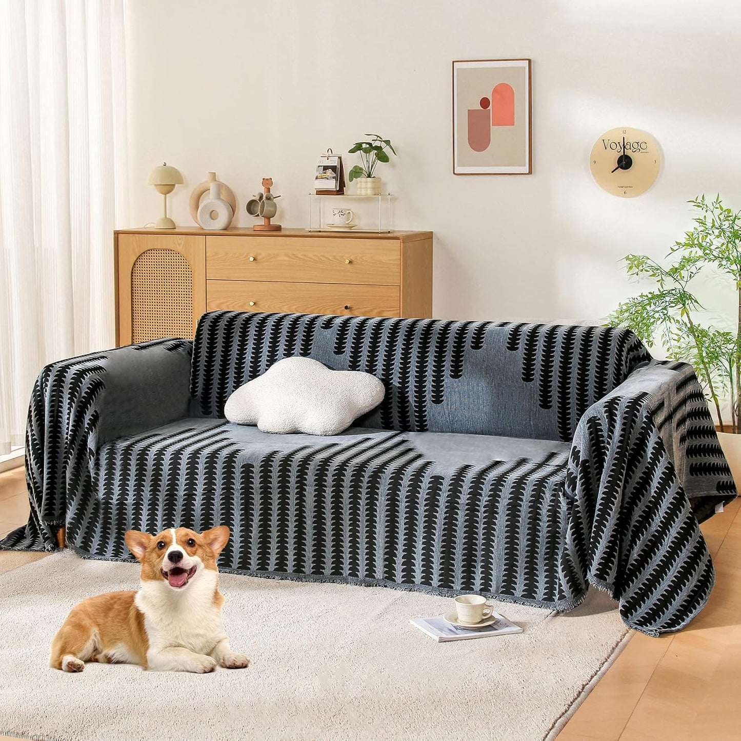 Boho Couch Cover, Sofa Covers for 3 Cushion Couch, Couch Cover for Dogs Washable Sectional Couch Covers L Shape Furniture Protecto (1# Grey, 71" x 134")