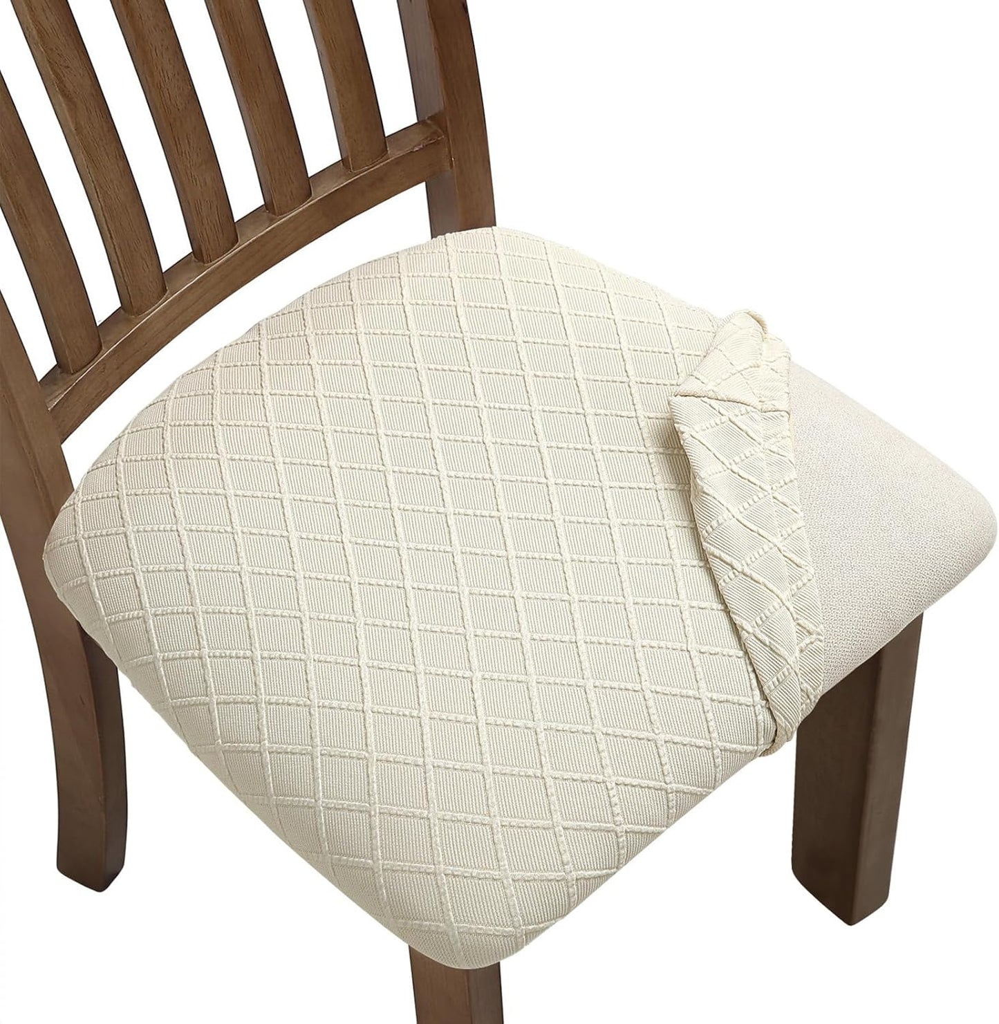 Stretch Chair Seat Covers 6 PCS, Removable Washable Dining Chair Covers Anti-Dust Dining Room Seat Cushion Slipcovers (6, Beige)