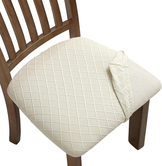 Stretch Chair Seat Covers 6 PCS, Removable Washable Dining Chair Covers Anti-Dust Dining Room Seat Cushion Slipcovers (6, Beige)