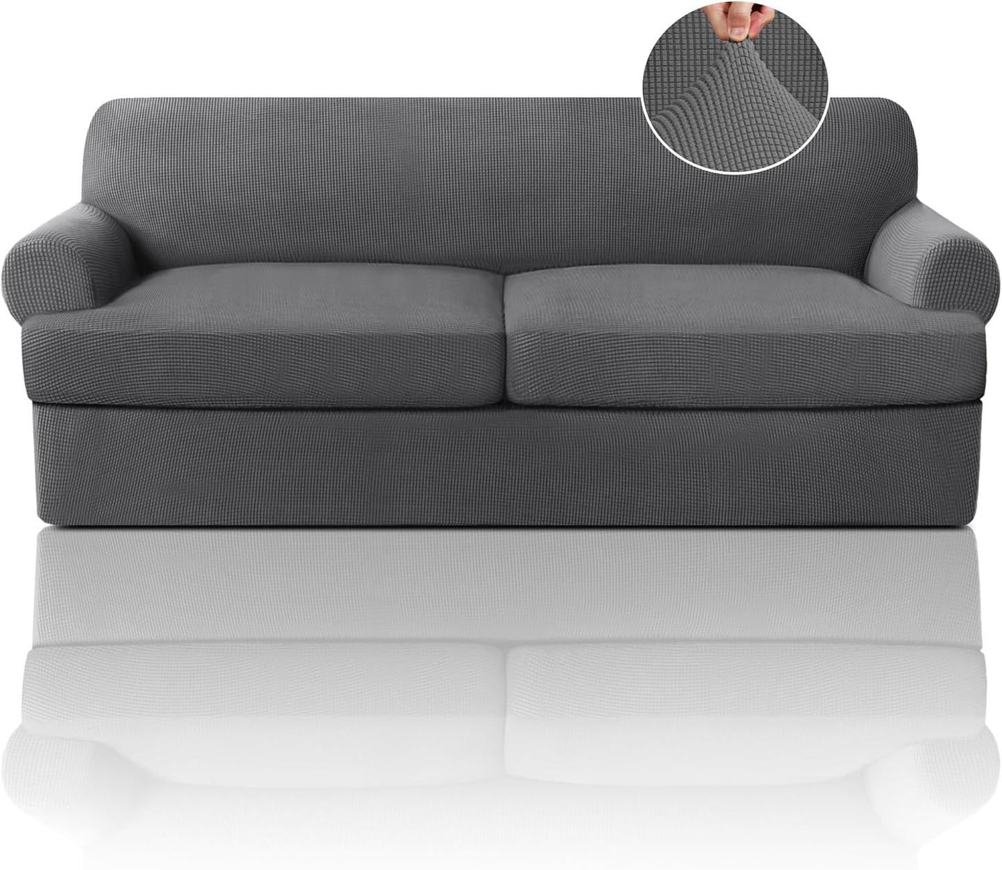 PrinceDeco T Cushion Sofa Slipcover 4 Pieces Sofa Covers for T Cushion Couch Soft Sofa Slip Covers Furniture Protector with 3 Individual T Shape Seat Covers (72"-90"), Island Fossi