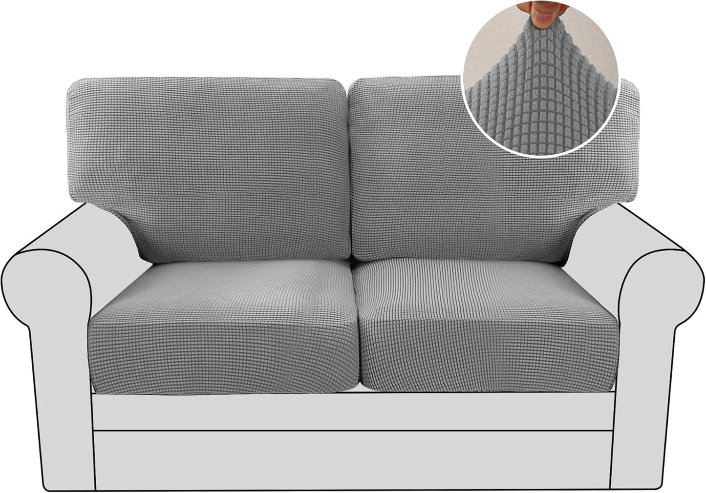 H.VERSAILTEX Multi-Pieces Sofa Covers Stretch Couch Covers Form Fitted Seats and Back Cushions Covers (3 Seat Covers Plus 3 Back Cusion Covers, Bonus 2 Armrest Covers), Grey