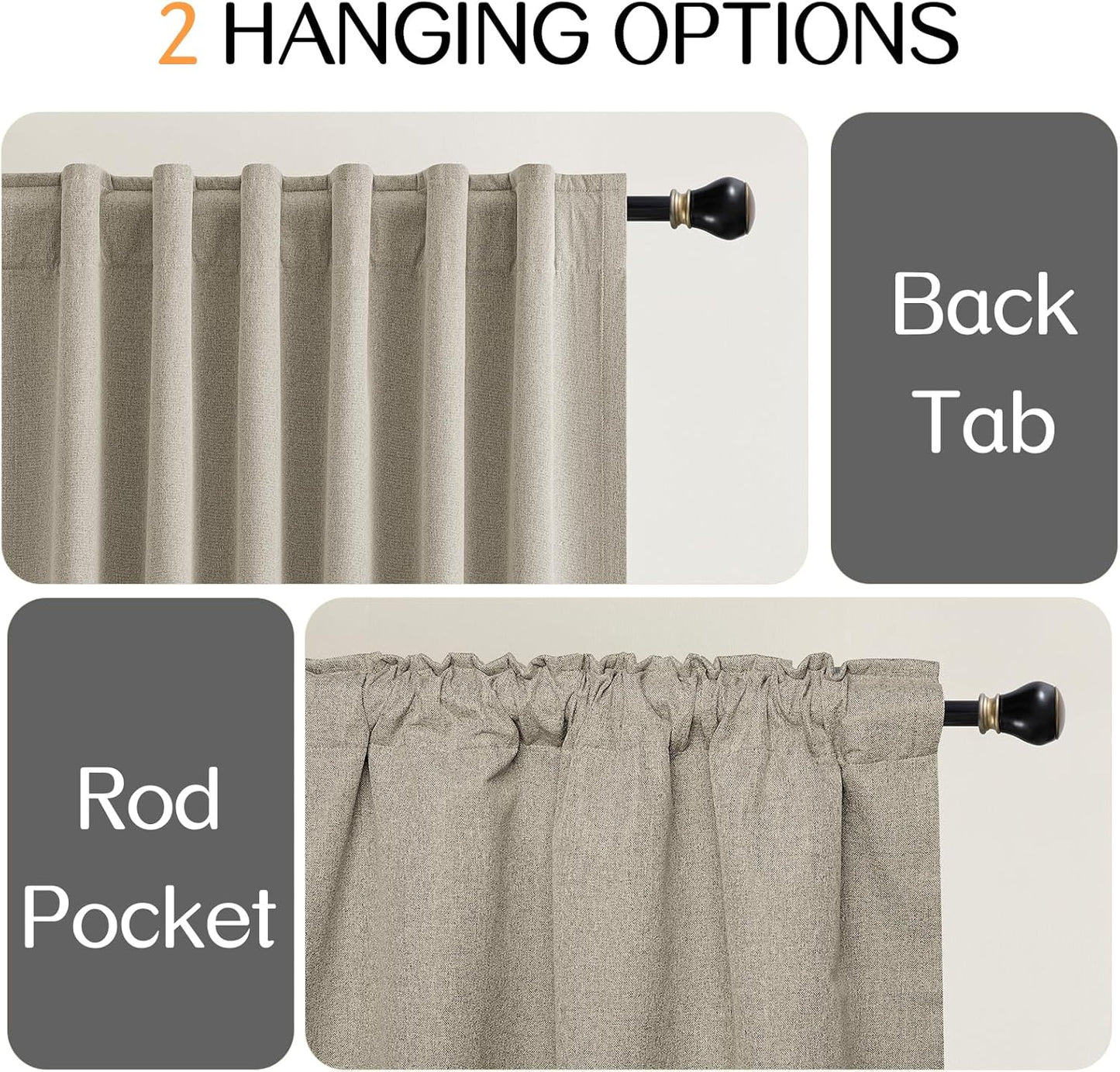 Dreaming Casa 100% Blackout Curtains 84 Inches Long, Linen Textured Window Treatment Rod Pocket & Back Tab Curtain Drapes for Bedroom Living Room Divider, 2 Panels, 52" W x 84" L, Linen
