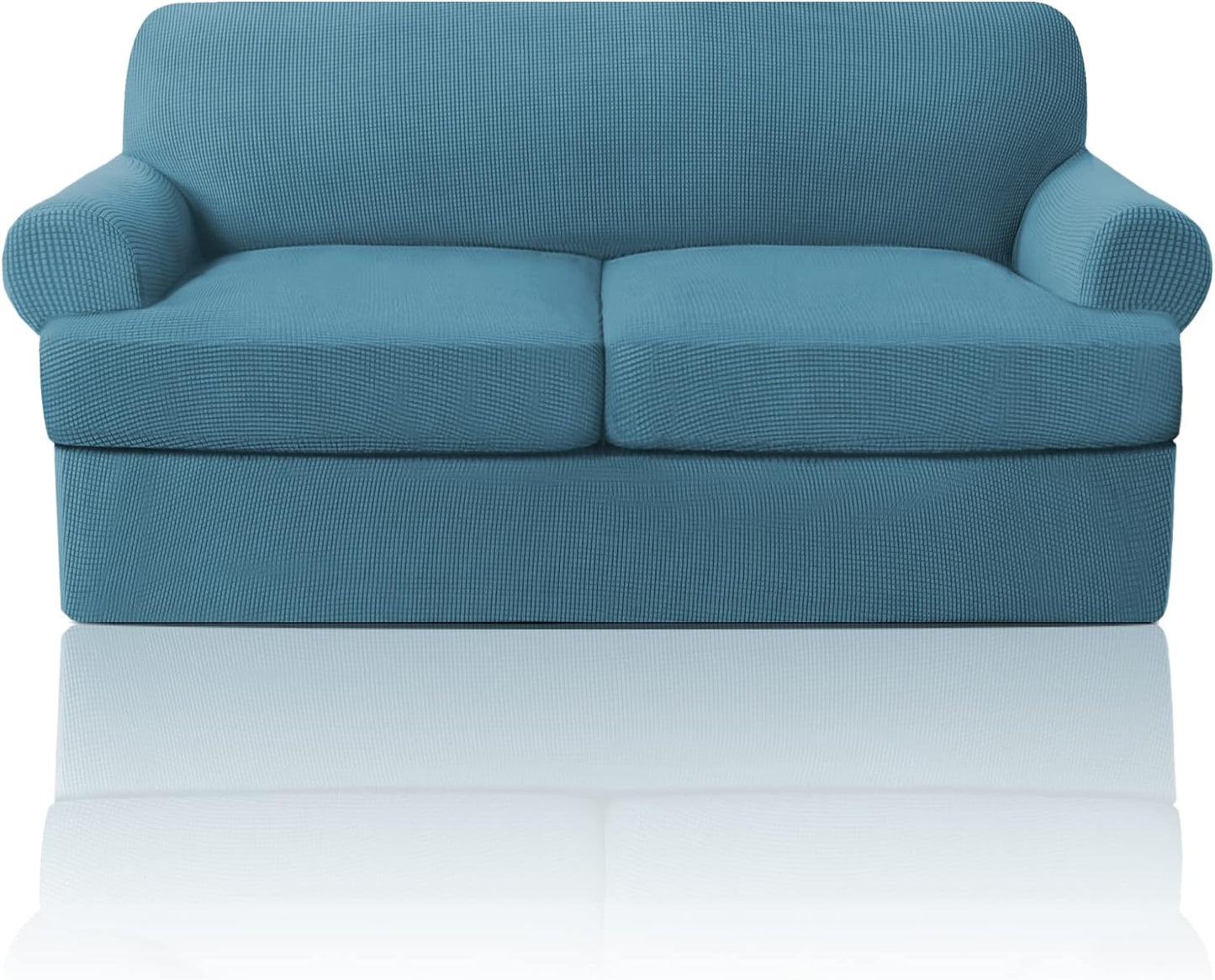 PrinceDeco T Cushion Sofa Slipcover 4 Pieces Sofa Covers for T Cushion Couch Soft Sofa Slip Covers Furniture Protector with 3 Individual T Shape Seat Covers (72"-90"), Island Fossi