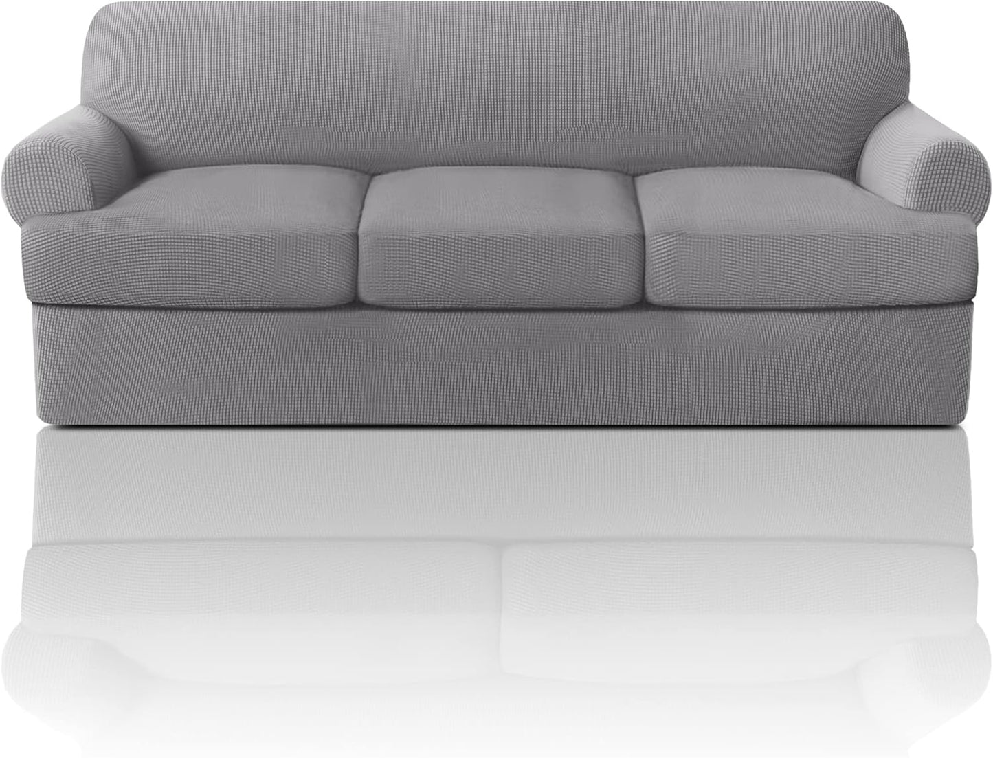 PrinceDeco T Cushion Sofa Slipcover 4 Pieces Sofa Covers for T Cushion Couch Soft Sofa Slip Covers Furniture Protector with 3 Individual T Shape Seat Covers (72"-90"), Island Fossi