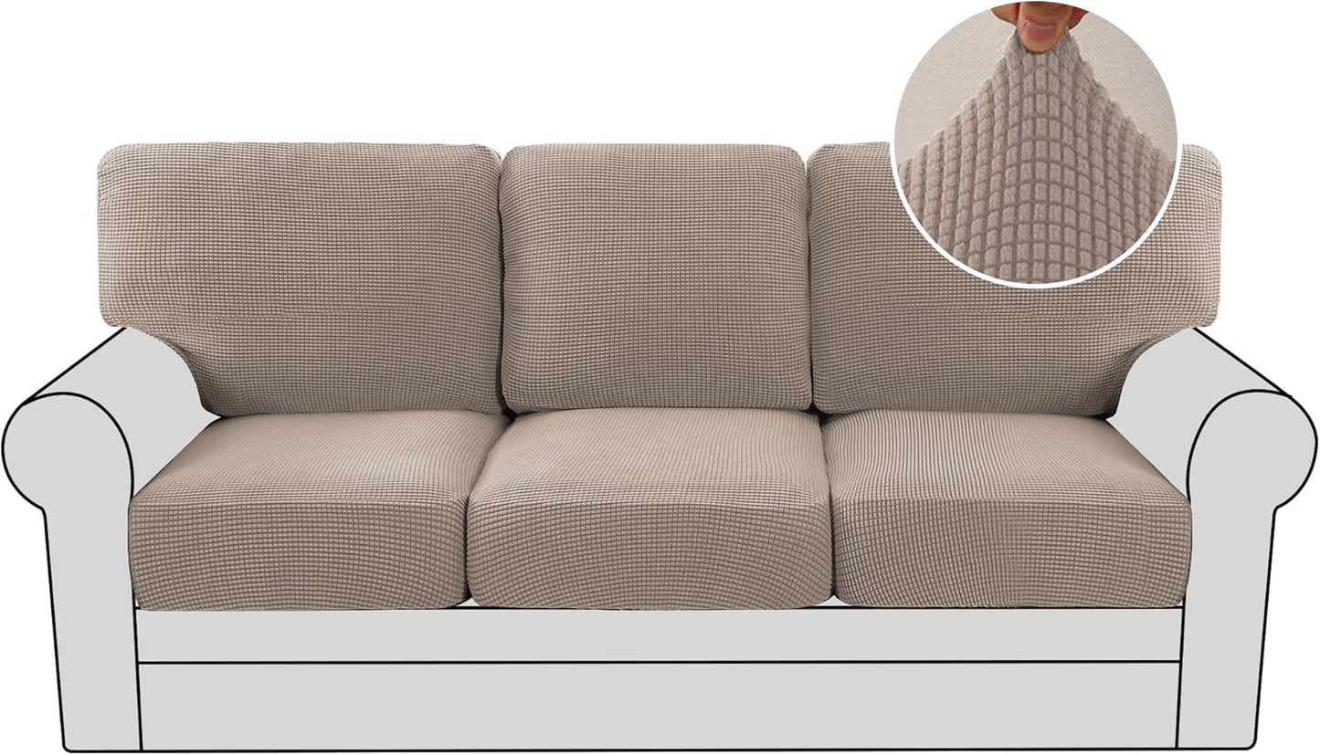 H.VERSAILTEX Multi-Pieces Sofa Covers Stretch Couch Covers Form Fitted Seats and Back Cushions Covers (3 Seat Covers Plus 3 Back Cusion Covers, Bonus 2 Armrest Covers), Grey