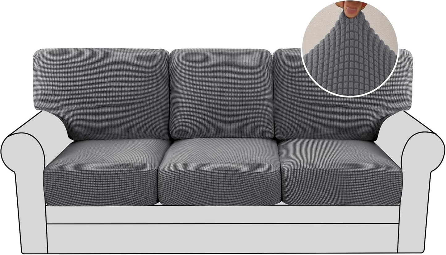 H.VERSAILTEX Multi-Pieces Sofa Covers Stretch Couch Covers Form Fitted Seats and Back Cushions Covers (3 Seat Covers Plus 3 Back Cusion Covers, Bonus 2 Armrest Covers), Grey