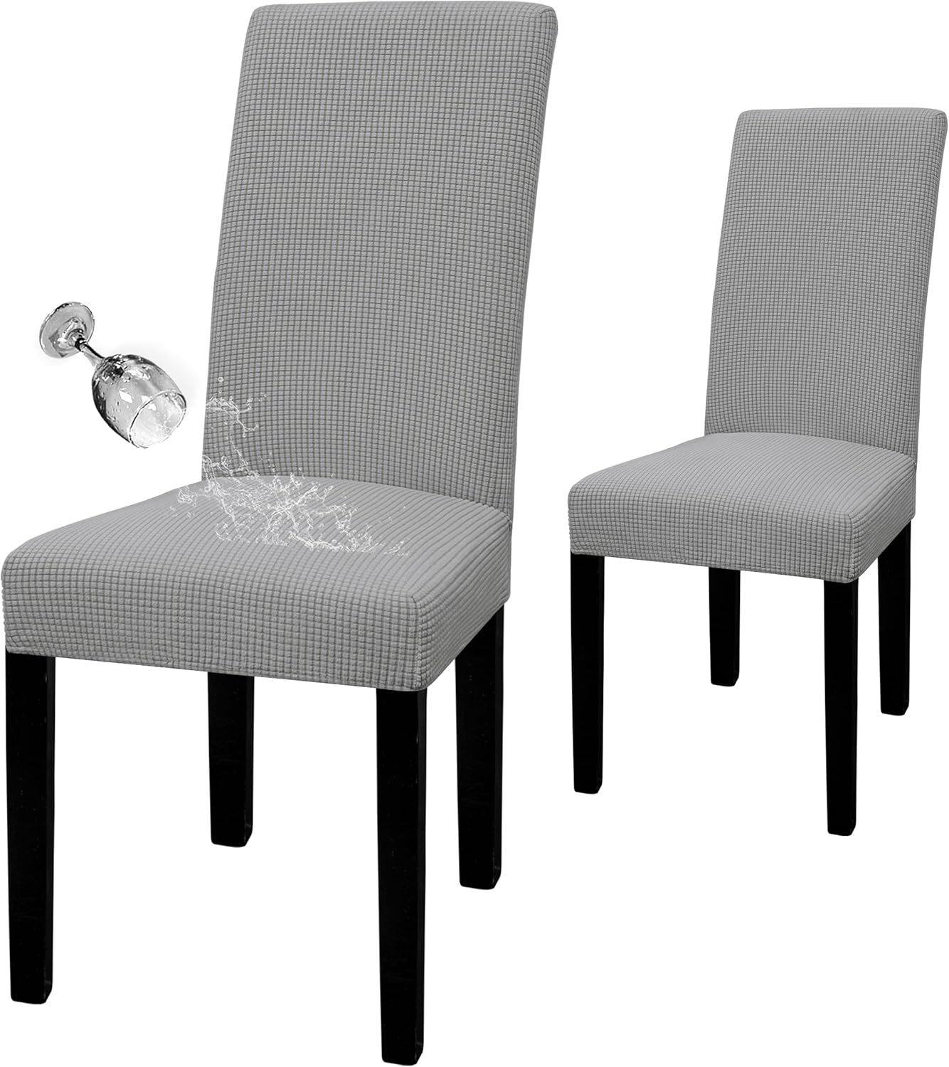 Easy-Going 100% Waterproof Dining Room Chair Cover Set of 6, Stretch Jacquard Parson Chair Slipcover Removable Washable Chair Protector for Home, Restaurant, Banquet (Large, Light Gray)