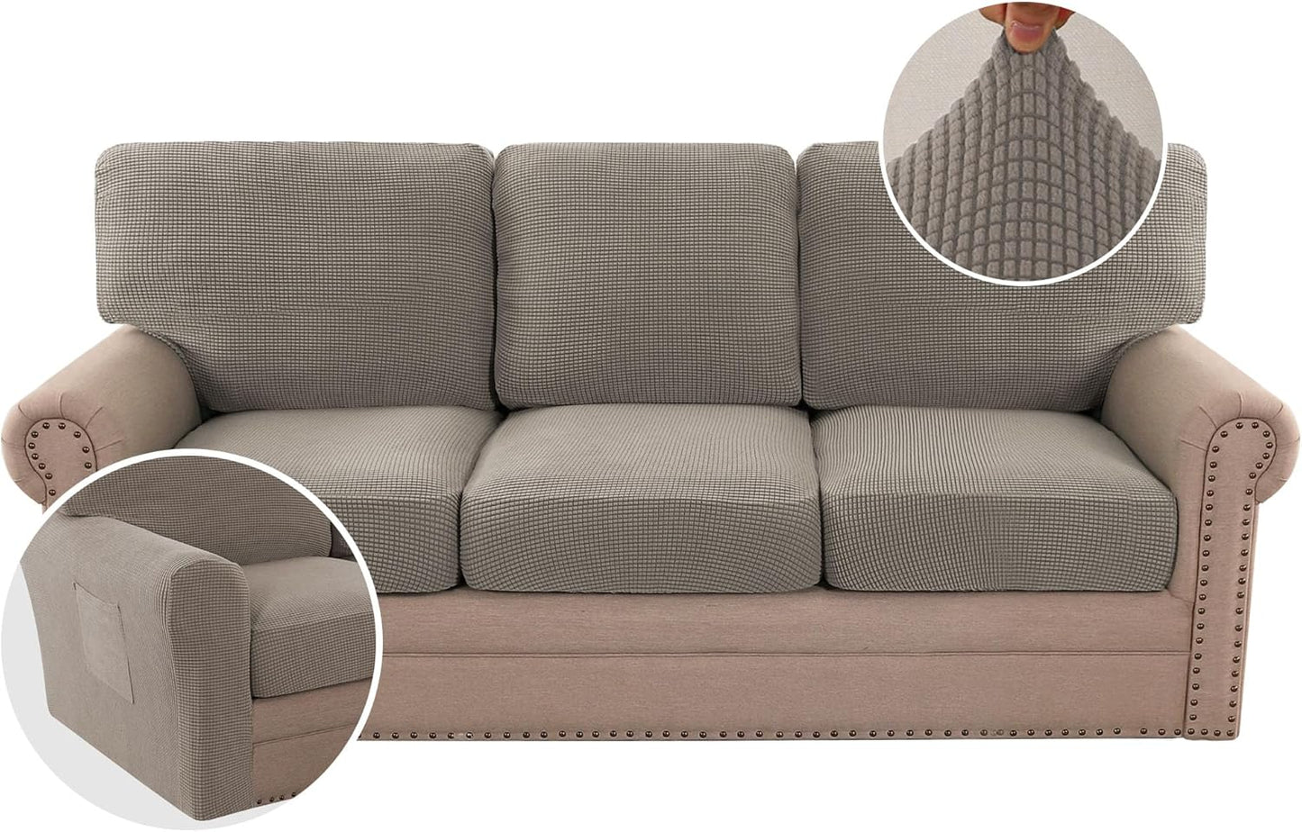 H.VERSAILTEX Multi-Pieces Sofa Covers Stretch Couch Covers Form Fitted Seats and Back Cushions Covers (3 Seat Covers Plus 3 Back Cusion Covers, Bonus 2 Armrest Covers), Grey