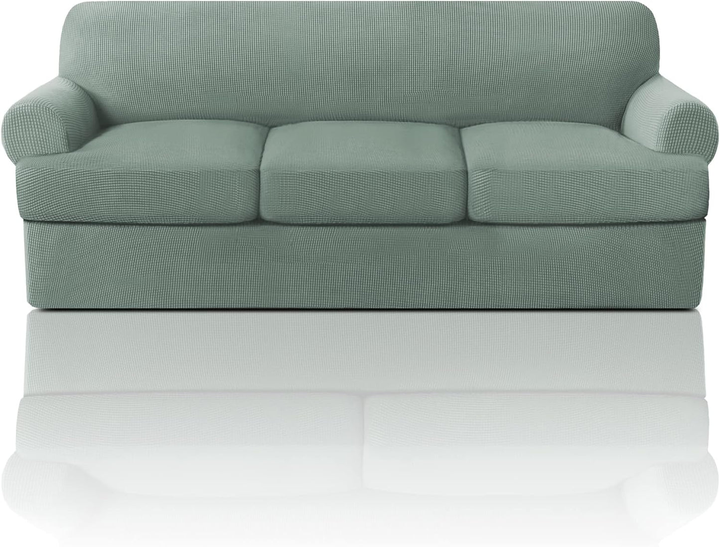 PrinceDeco T Cushion Sofa Slipcover 4 Pieces Sofa Covers for T Cushion Couch Soft Sofa Slip Covers Furniture Protector with 3 Individual T Shape Seat Covers (72"-90"), Island Fossi