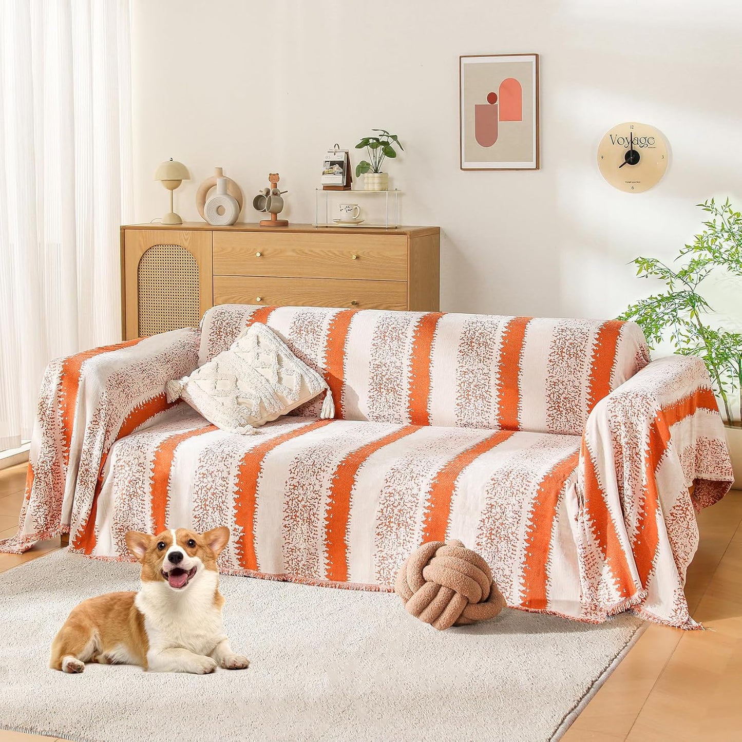 Boho Couch Cover, Sofa Covers for 3 Cushion Couch, Couch Cover for Dogs Washable Sectional Couch Covers L Shape Furniture Protecto (1# Grey, 71" x 134")