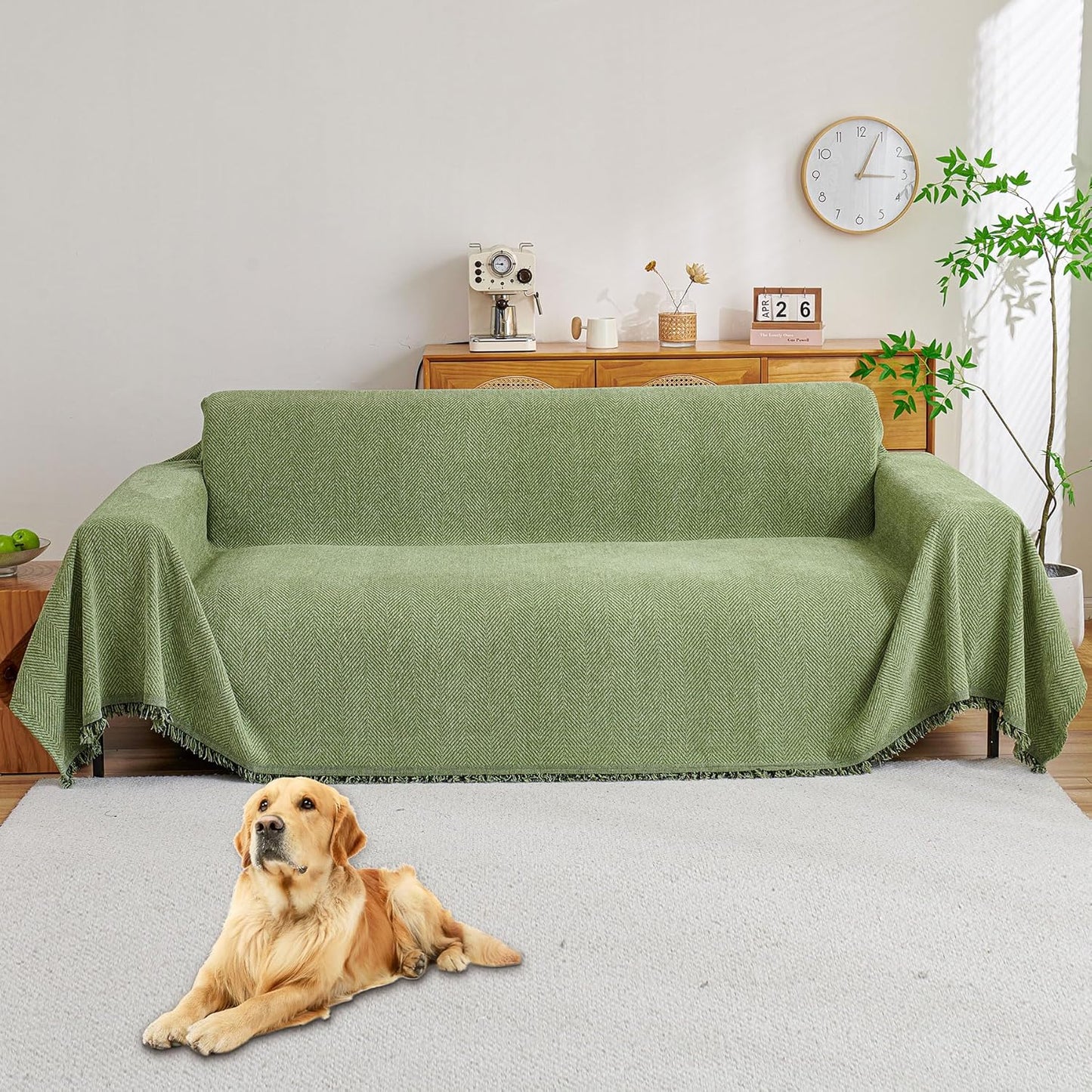 HAOMAIJIA Non Slip Couch Cover Sofa Covers for 3 Cushion Couch Washable sectional Couch Covers for Dogs pet Furniture Protector Couch Cover Blanket for Living Room (Off White, 91"x134")