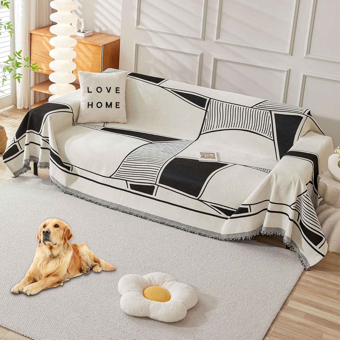 HAOMAIJIA Non Slip Couch Cover Sofa Covers for 3 Cushion Couch Washable sectional Couch Covers for Dogs pet Furniture Protector Couch Cover Blanket for Living Room (Off White, 91"x134")