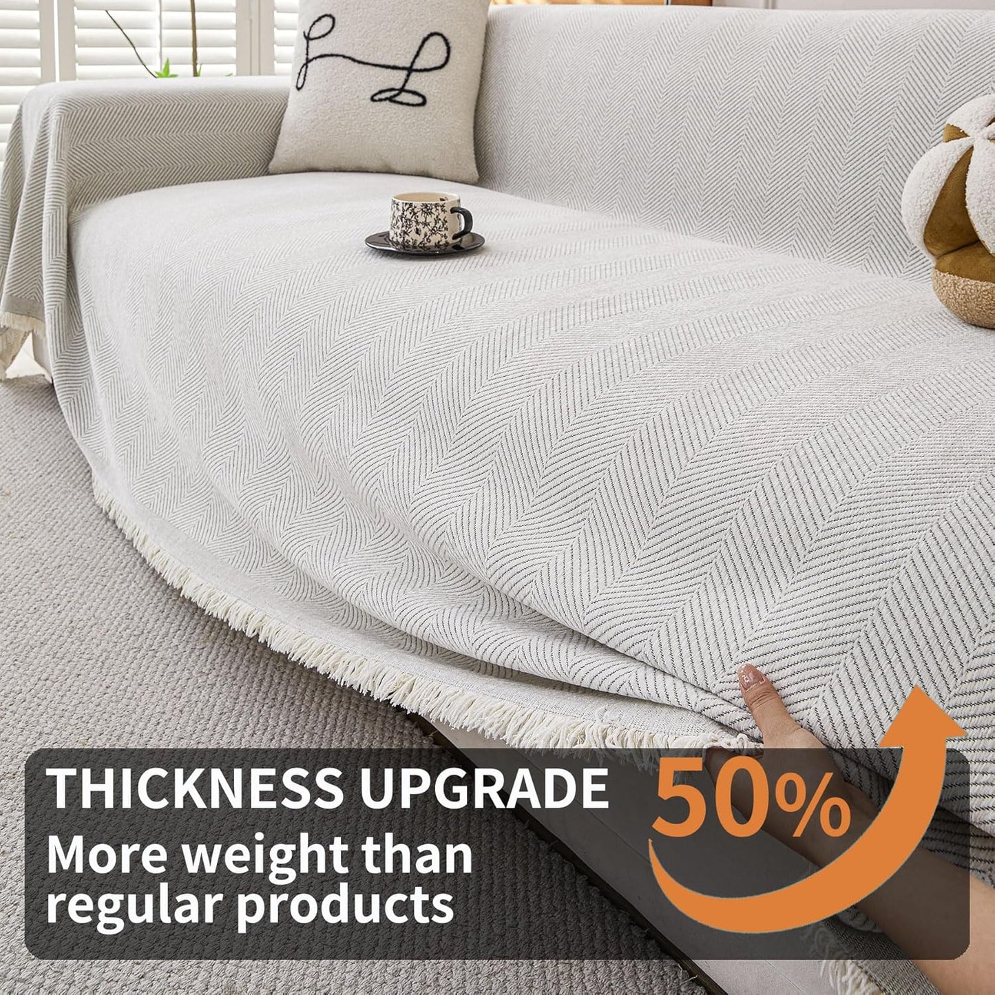 HAOMAIJIA Non Slip Couch Cover Sofa Covers for 3 Cushion Couch Washable sectional Couch Covers for Dogs pet Furniture Protector Couch Cover Blanket for Living Room (Off White, 91"x134")