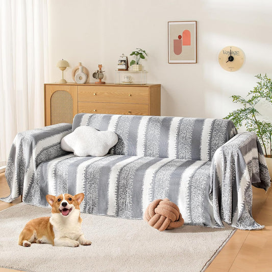 Boho Couch Cover, Sofa Covers for 3 Cushion Couch, Couch Cover for Dogs Washable Sectional Couch Covers L Shape Furniture Protecto (1# Grey, 71" x 134")