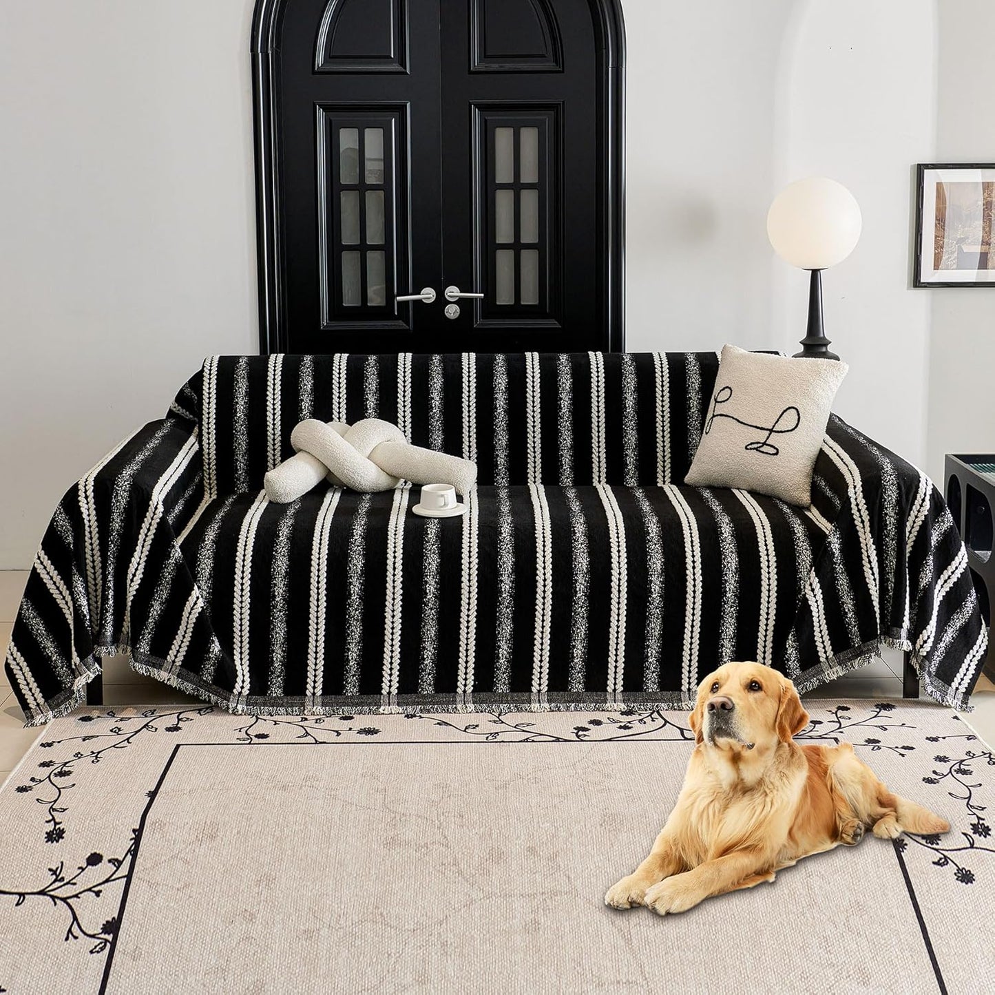 HAOMAIJIA Non Slip Couch Cover Sofa Covers for 3 Cushion Couch Washable sectional Couch Covers for Dogs pet Furniture Protector Couch Cover Blanket for Living Room (Off White, 91"x134")