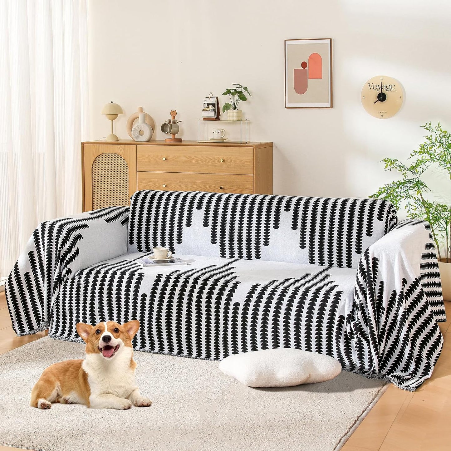 Boho Couch Cover, Sofa Covers for 3 Cushion Couch, Couch Cover for Dogs Washable Sectional Couch Covers L Shape Furniture Protecto (1# Grey, 71" x 134")